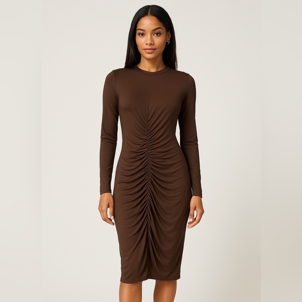By Egreis Brown Long Sleeve Bodycon Midi Dress Size M